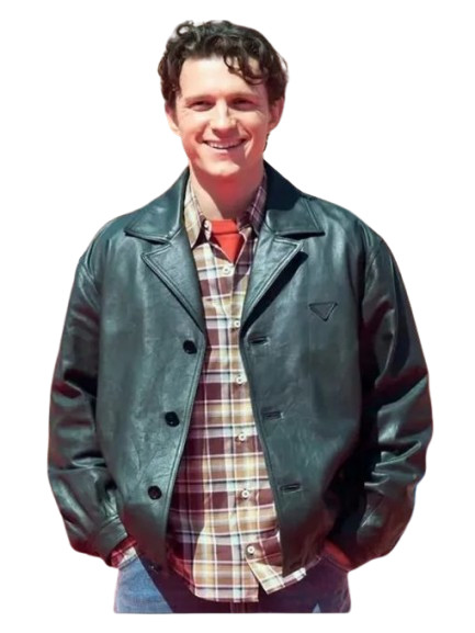 Tom Holland Madrid Evento para S.pider Man 26 Promoción Hombre Chaqueta de Cuero Real