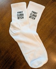 Men Women First Class Bitch Print Funny Socks Casual Sport White Black Gag Gift