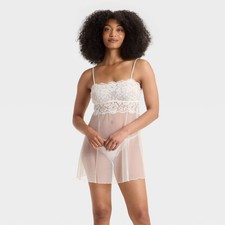Women's Straight Neck Lingerie Babydoll Slip Dress - Auden Cream XS