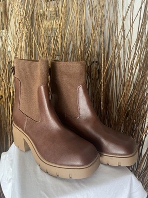 Chunky Lug Sole Chelsea Boots Sun + Stone Walnut Pull On Womens 9.5 Cottagecore