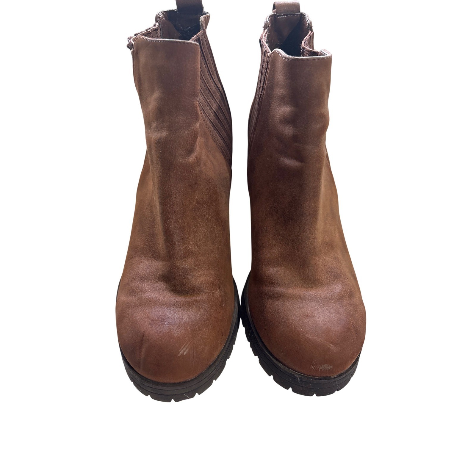 SAOLA Stivaletti Sam & Libby marroni tacco a blocco suola a strappo stivaletti Chelsea 7 5