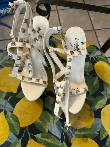 y2k charlotte russe white pump wedge with gold studs size 6