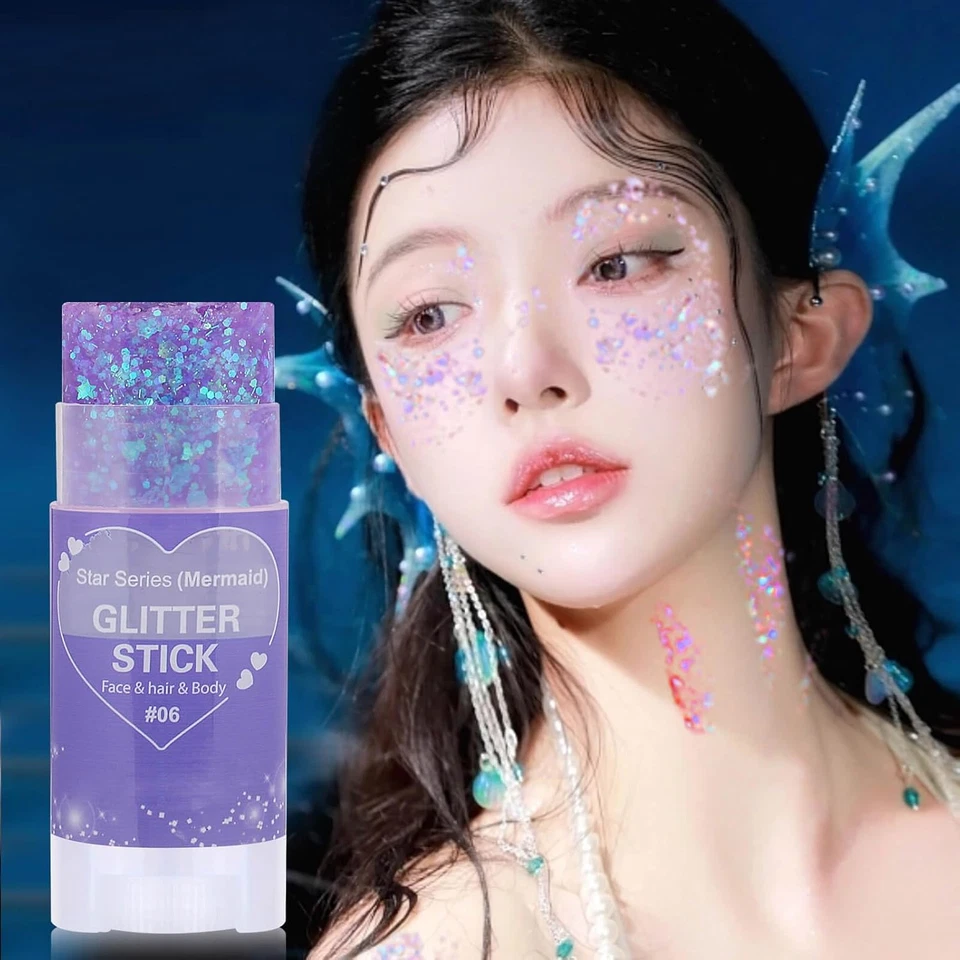 Barra de brillo de cabello púrpura, maquillaje facial corporal Halloween, disfraz de sirena Wat Foto 3 de 4