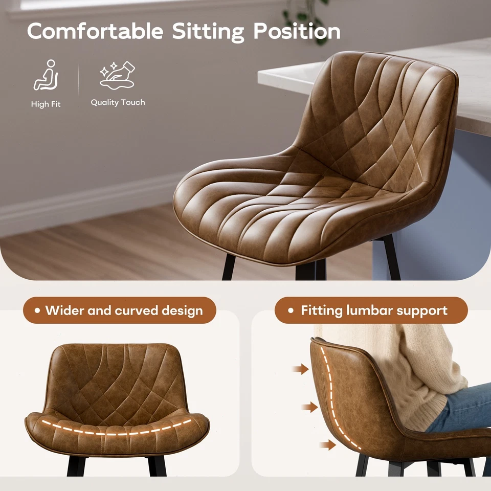 26 inch Counter Height Bar Stools Set of 2 Leather Padded Kitchen Island Chairs - Image 4 of 4