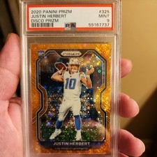 2020 Panini Prizm NFL Justin Herbert Orange Disco PSA 9 Rookie Card. rookie card picture