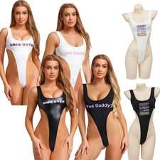 Women's Bikini Leotard Sleeveless One Piece Swimsuit Printed Leather Bodysuit