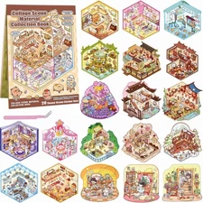 20 Sets 3D Sticker Scene, Miniature House Book for Sticker Therapy, Cute Cartoon