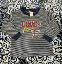 Vtg Girls Blue Gray Stripes Levi's Levi 18 Month Long Sleeve Shirt Two Horse