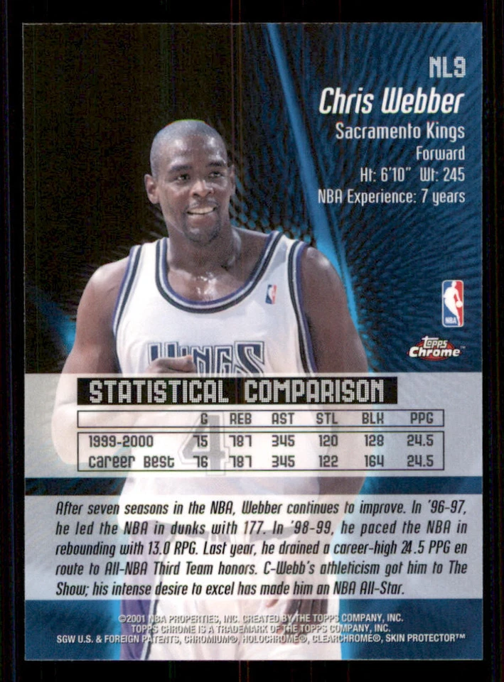 2000-01 Topps Chrome No Limit #NL9 Chris Webber - Image 2 of 2