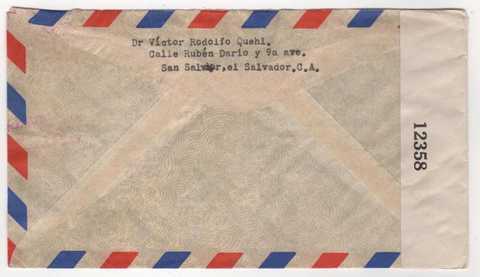 10 de agosto 1942. Censor correo aéreo. San Salvador a Newark, EE. UU. Foto 2 de 2