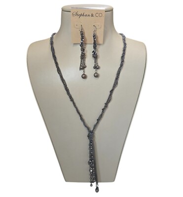 Stephan & Co Women's Gunmetal Plated Necklace & Earring Set NWT
