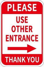 Please Use Other Entrance Sign Aluminum 12x8 Inch Inch, Right Arrow