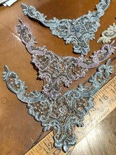 embroidered collar yoke 3x8" glass hand sewn beads acrylic 1pc