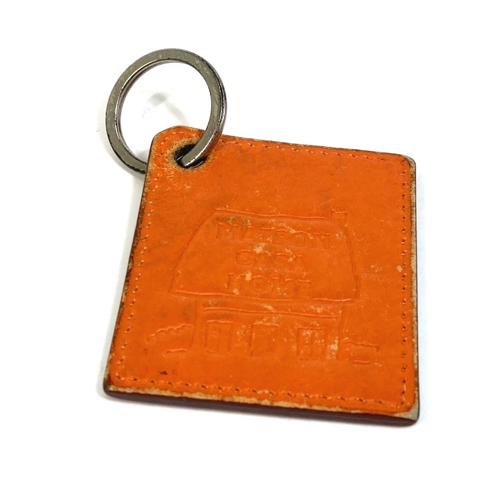 HERMES Square MAISON CASA HOME Charm Key Holder Key ring Leather Orange