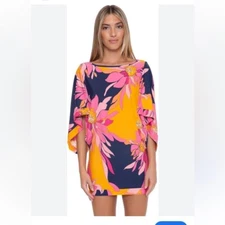 Trina Turk Women's Breeze Floral Boat Neck Tunic Swim Cover- Size Small