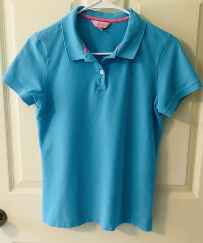 Lilly Pulitzer Island Polo Youth Girls Aqua Palm Tree Top Sz M Pink Tag Pima - Picture 8 of 13