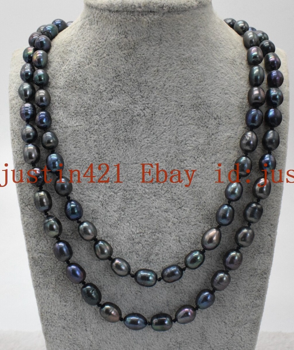 New 7-8mm 8-9mm 9-10mm Black Baroque Cultured Pearl Necklace