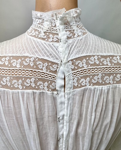 Antique Victorian Edwardian White Cotton Tea Dress Lace Floral Embroidery AS IS - Picture 15 of 17