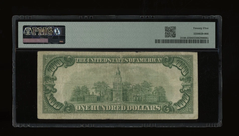 DBR 1928 $100 Kansas City Numeral Fr. 2150-J PMG 25 Serial J00067744A - Image 2 of 2