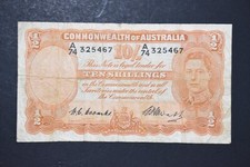 Australia Ten 10 Shillings Banknote - Coombs Watt A74 Last Prefix 1949 VG