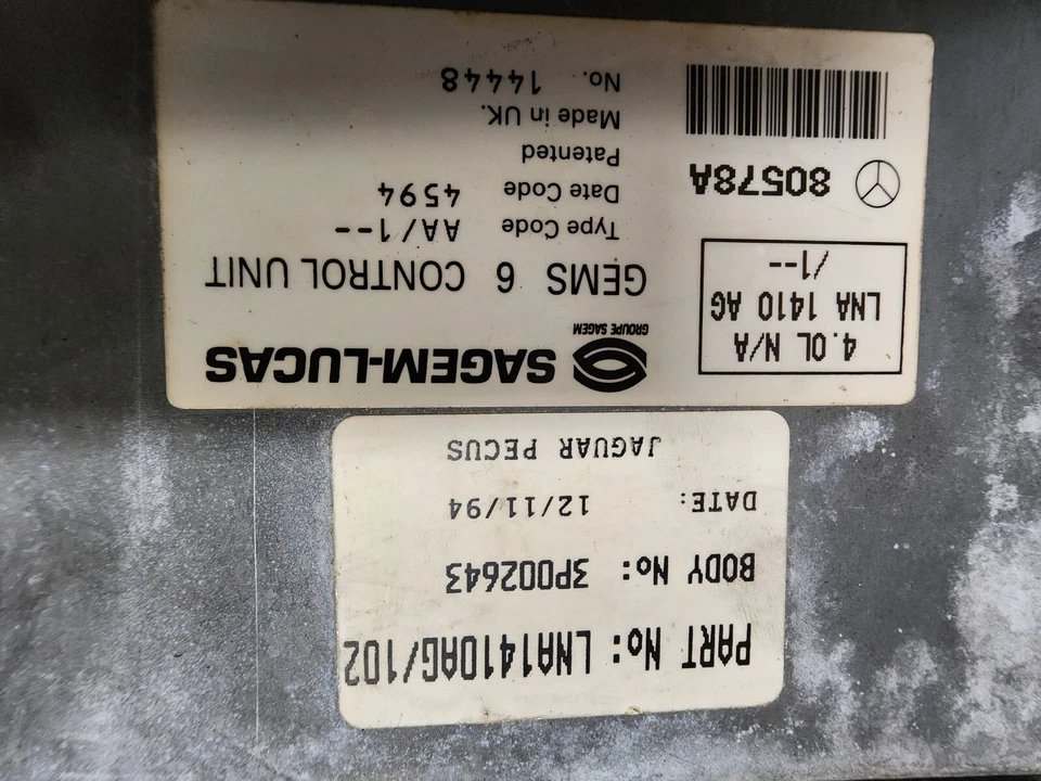 1995 1996 1997 JAGUAR XJ6 VANDEN PLAS MÓDULO DE CONTROL DEL MOTOR ECM LNA1410AG Foto 3 de 4