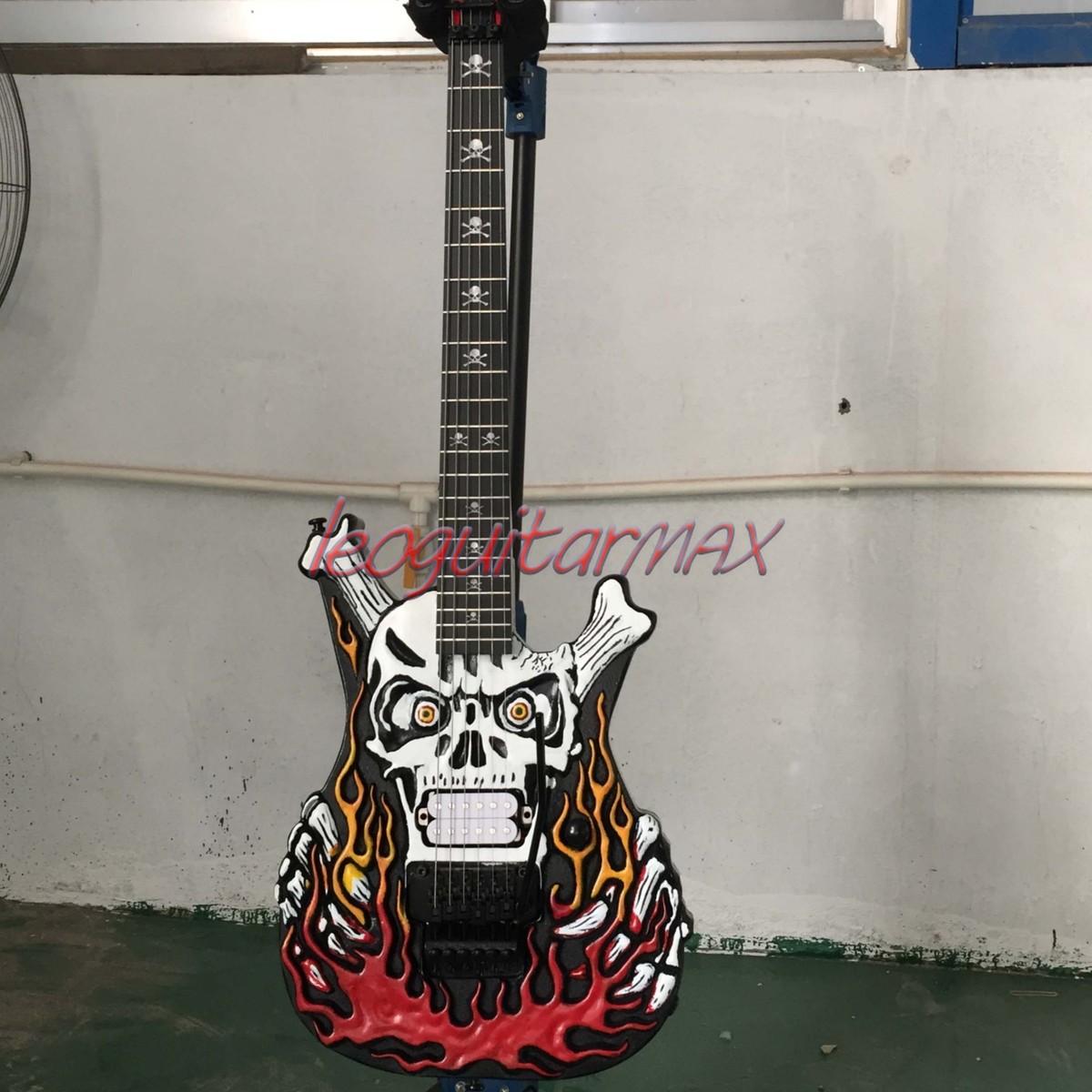 George Lynch Carved Flame Skull and Bones Electric Guitar
