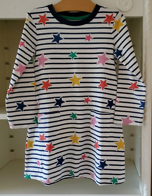 New Mini Boden Girl's Striped Jersey Star Dress Navy Multi Size 4 5Y (27096A)