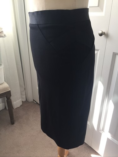 BEBE Skirt Pencil Midi Womens Sz 4 Black Satin Trim - Picture 2 of 9