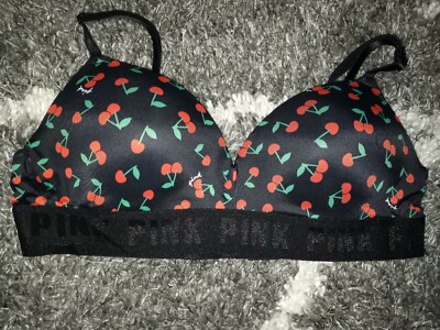 VS pink wireless push up bra BRAND NEW size 34b black  cherry logo 