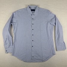 David Donahue Shirt Mens XL Blue Plaid 100% Cotton Dress Button Up *