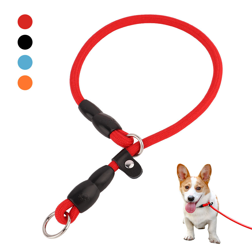 Slip Dog Choker Collar Strong Rolled Rope Soft Leather Pet Puppy Collar