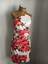 WALLIS DRESS Formal Occasion UK 10 to 12 Ivory Satin One shoulder stretch midi