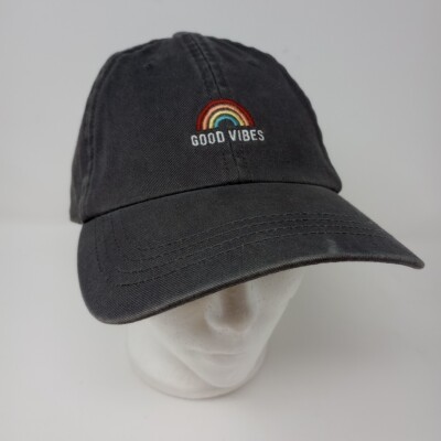 State Of Mine Good Vibes Rainbow Gray Adjustable Strap OSFM Baseball Cap Hat