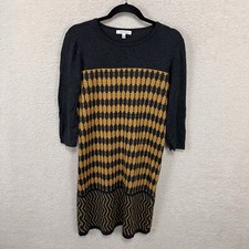 Spense Sweater Dress Womens L Gray Gold Geometric 3/4 Sleeve Casual Work