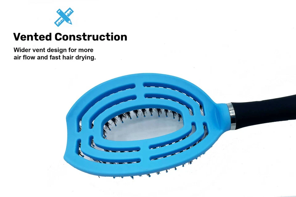 Cepillo de pelo azul redondo ventilado cerdas de jabalí peinado cualquier tipo de cabello hombres o mujeres Foto 4 de 4