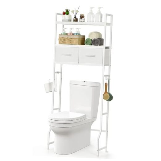 White Over-The-Toilet Storage Organizer with Drawer