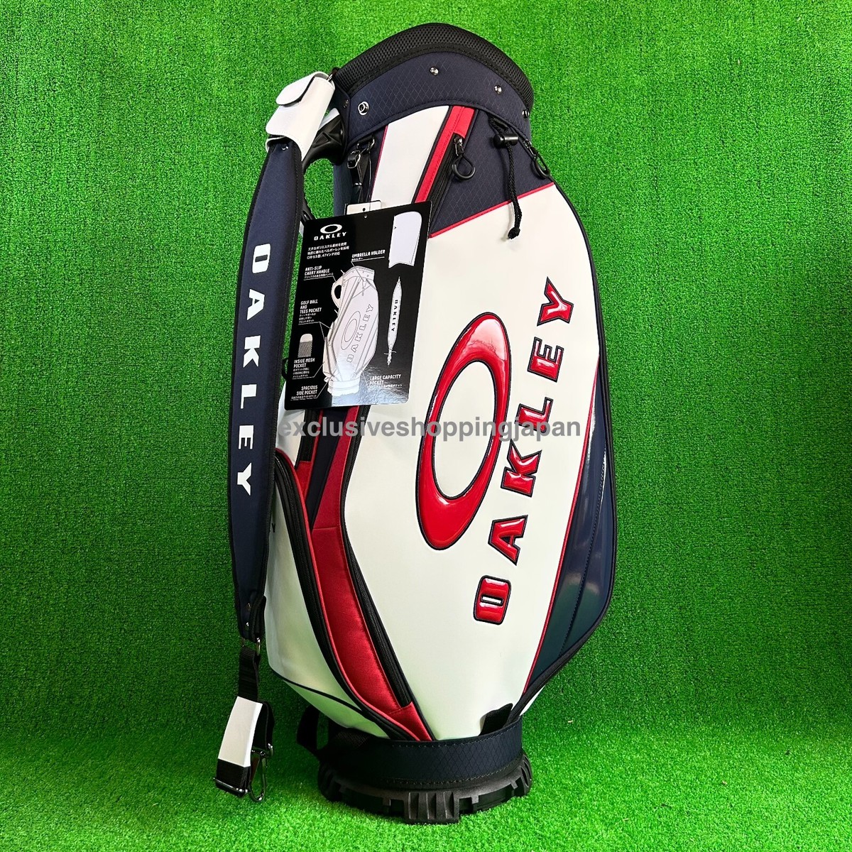 OAKLEY SKULキャディバッグ ホワイト レッド Oakley Golf Cart Bag 9.5 x 47in 5-way 18.0 2025 Padded Shoulder