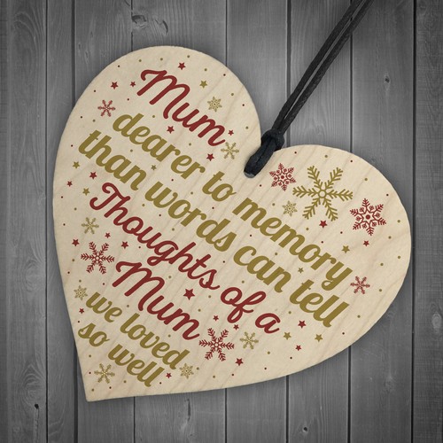 Mum Memorial Christmas Tree Bauble Grave Wooden Hanging Heart Decoration Sign - Picture 6 of 8
