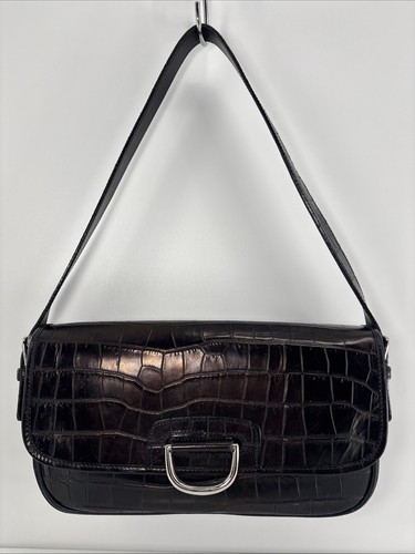 DOONEY and BOURKE echt Kroko-Prägung schwarz Leder Schultertasche Vintage