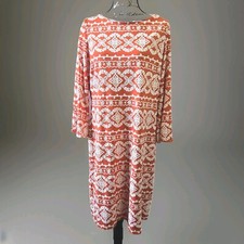 Shelby Palmer Midi Dress Size XL Orange & White Pattern Flare Sleeve Casual Chic