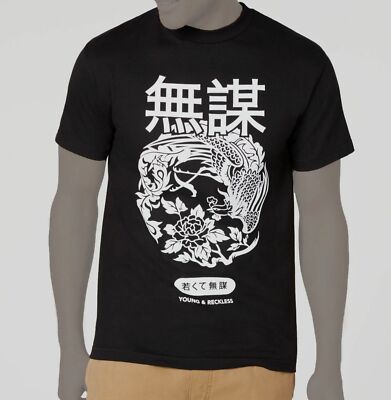 $115 Young & Reckless Men's Black White Short-Sleeve Crew-Neck Cotton T-Shirt S