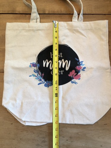 Best Mom Ever Canvas Tote Bag with Floral Design 16" by 16" NWT - Picture 6 of 9
