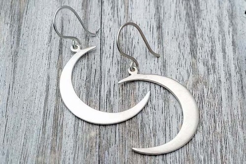 925 Sterling Silver Crescent Moon Earrings Handmade Lunar Statement Jewelry - Picture 2 of 5