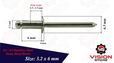 POP RIVETS DOME HEAD OPEN END BLIND A2 STAINLESS STEEL 3mm 3.2mm 4mm 4.8mm 5mm