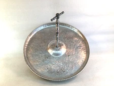 Vintage Hammered Aluminum Snack Tray w/Center Handle & Floral Design