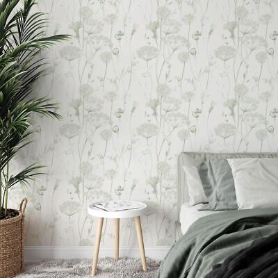 Meadowsweet Wallpaper Botanical Floral Catherine Lansfield Muriva 165584 Sage