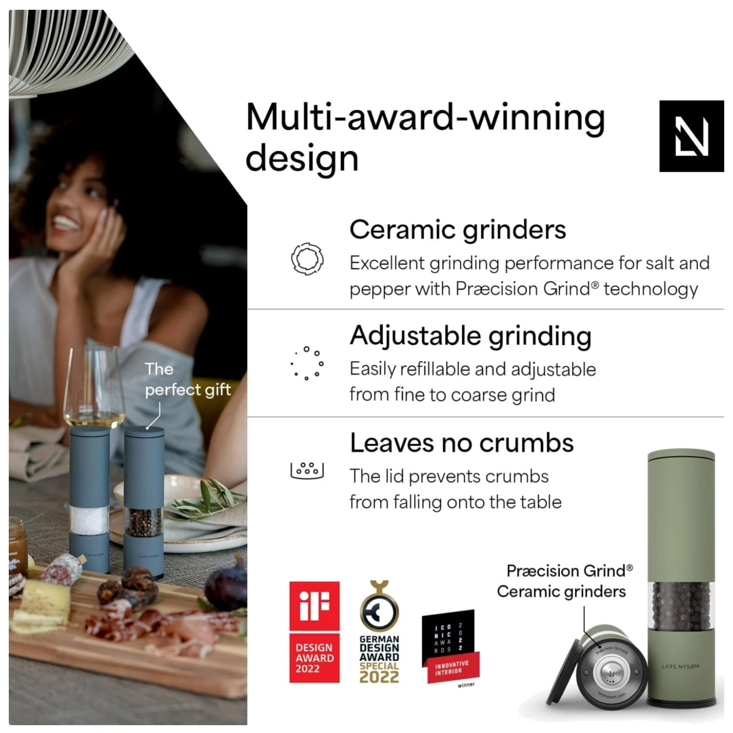 Lagom Stainless Steel Spice Mill Set - Sage Green
