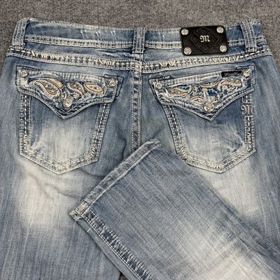 Miss Me Jeans Womens 31 (34x24) Cuffed Capri Blue Light Wash Distressed Thrashed