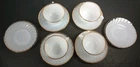 Vintage Anchor Hocking Milk Glass Swirl Gold Rim Tea Cups and Saucers