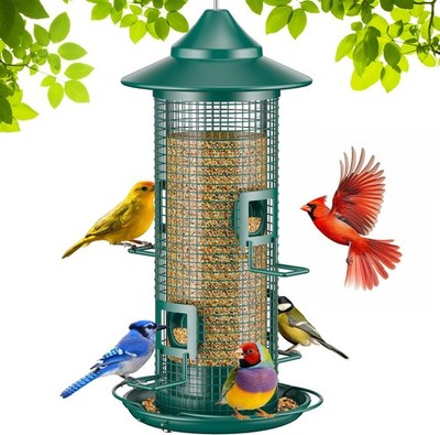 Squirrel Proof Wire Mesh Tube Bird Feeder Hanging Outdoor Black Metal Bird